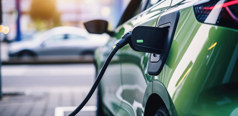 An electric car charging on the street