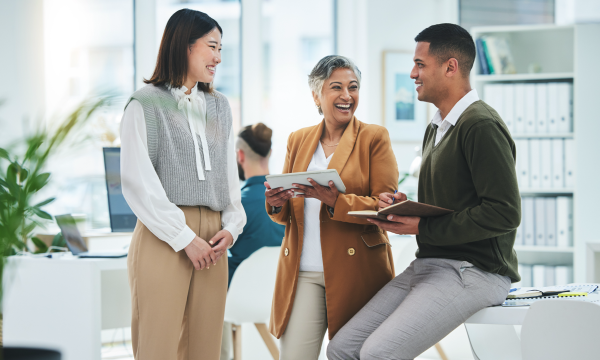 people chatting in a workplace